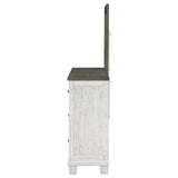 Cómoda Lilith de 7 cajones con espejo en blanco envejecido