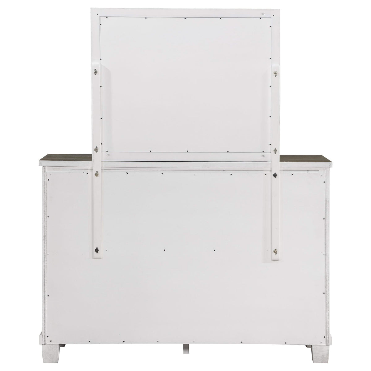 Cómoda Lilith de 7 cajones con espejo en blanco envejecido