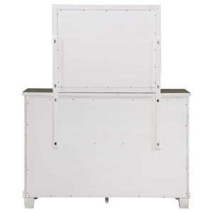 Cómoda Lilith de 7 cajones con espejo en blanco envejecido