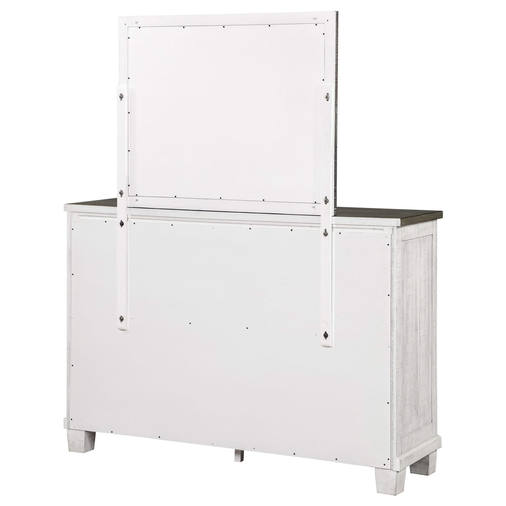 Cómoda Lilith de 7 cajones con espejo en blanco envejecido