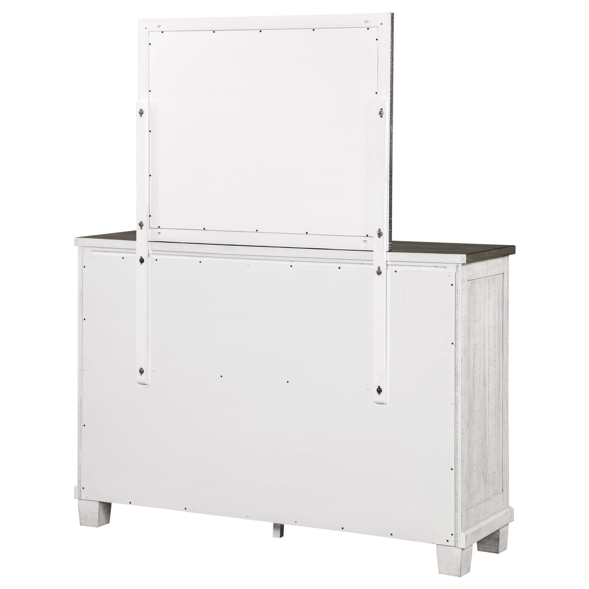 Cómoda Lilith de 7 cajones con espejo en blanco envejecido