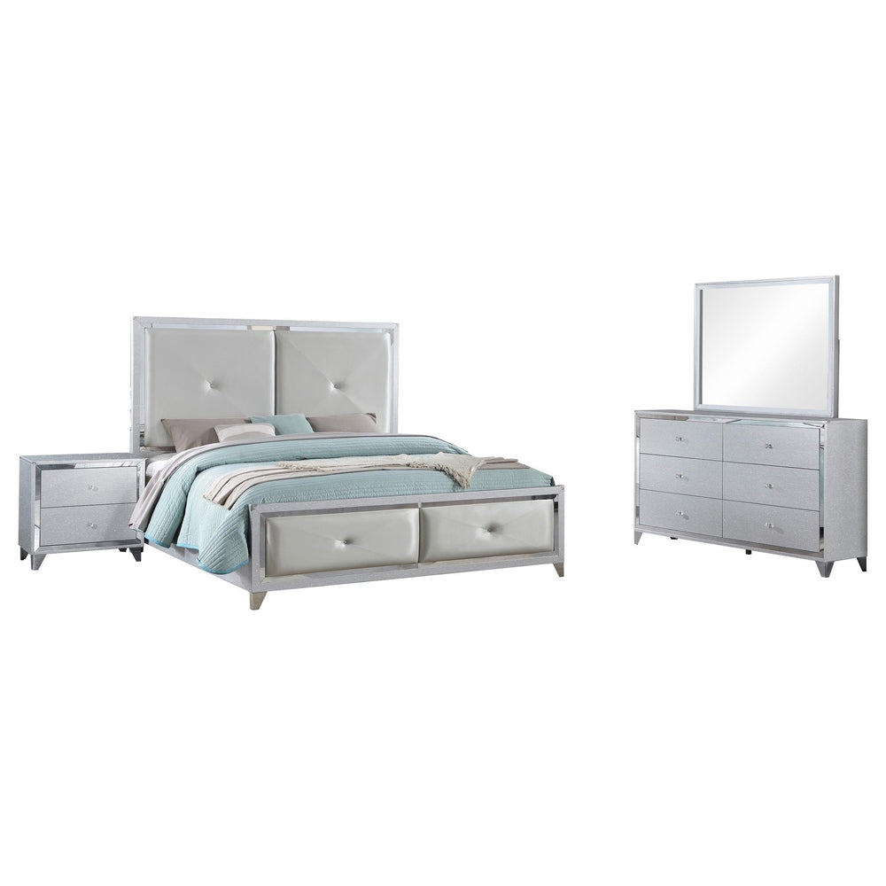 Juego de dormitorio Larue California King de 4 piezas, color plateado