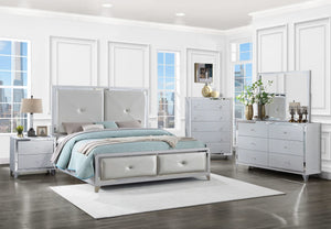 Juego de dormitorio Larue de 5 piezas tamaño Queen, color plateado