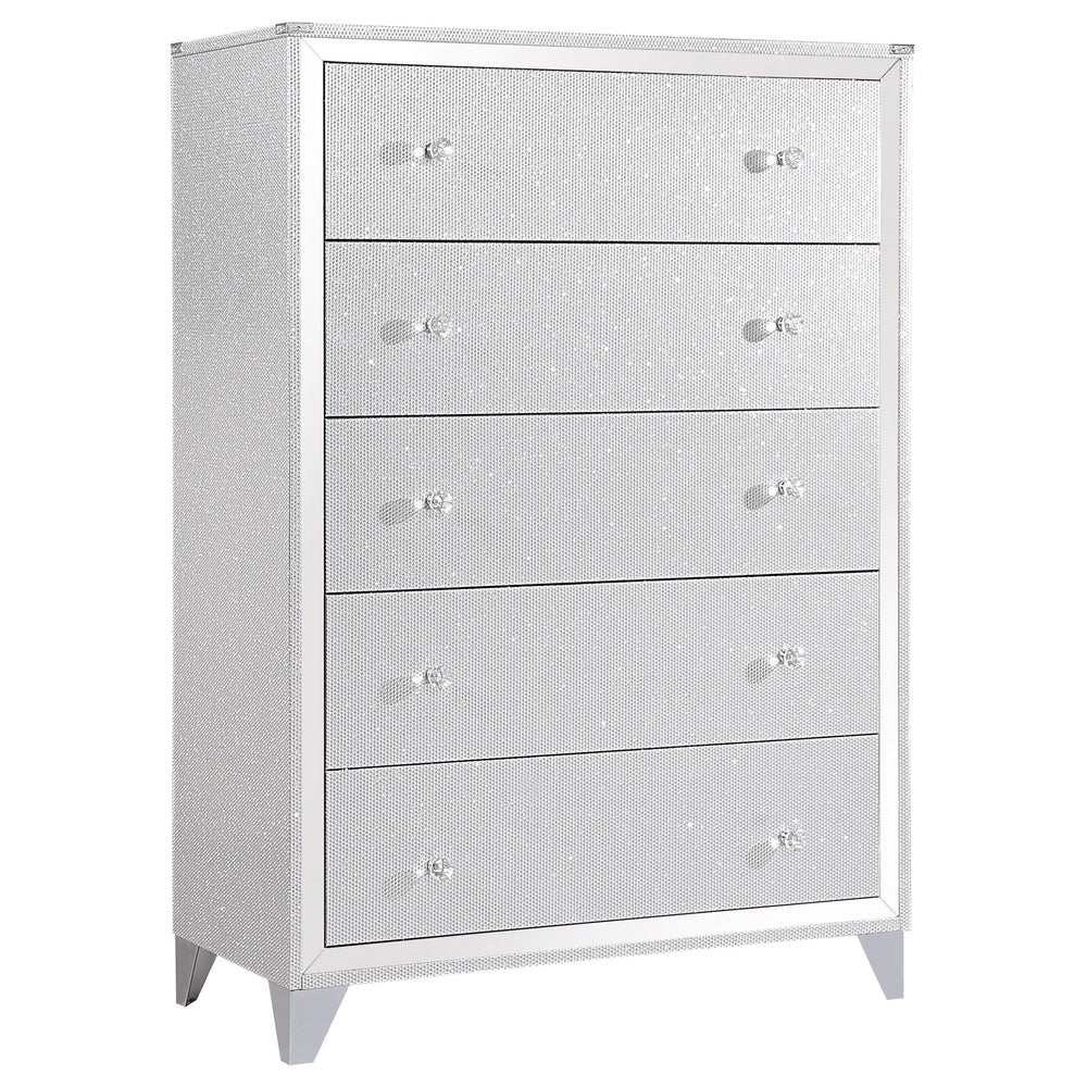 Juego de dormitorio Larue de 5 piezas tamaño Queen, color plateado