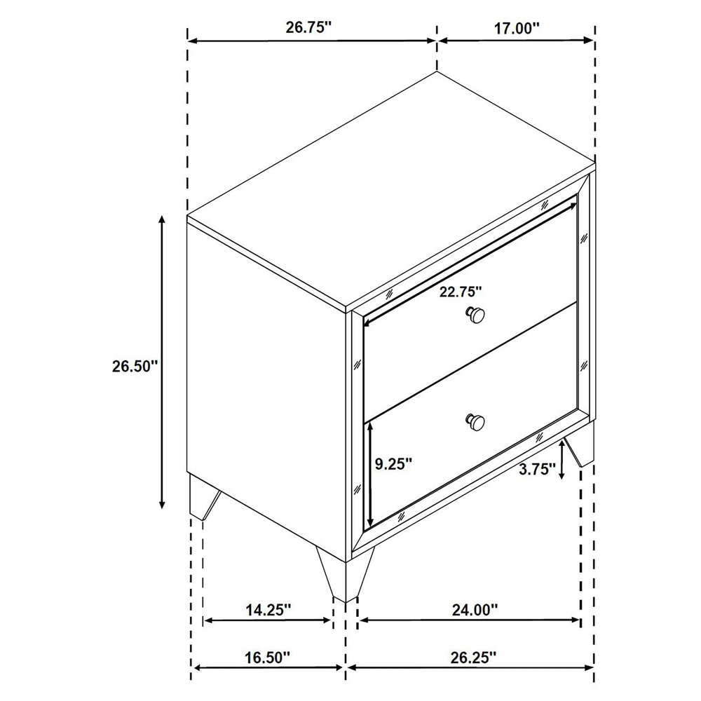 Larue 2-drawer Nightstand Silver