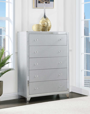 Cómoda de dormitorio Larue de 5 cajones plateada