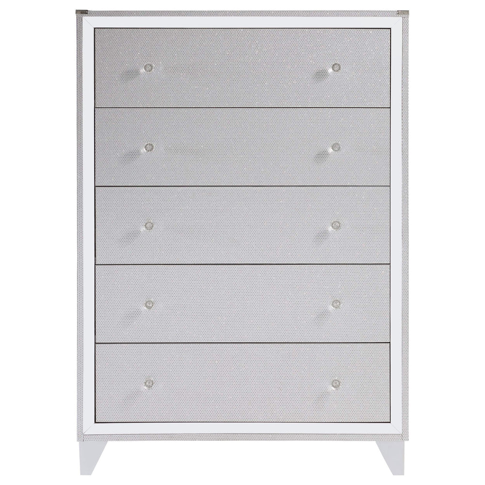 Cómoda de dormitorio Larue de 5 cajones plateada