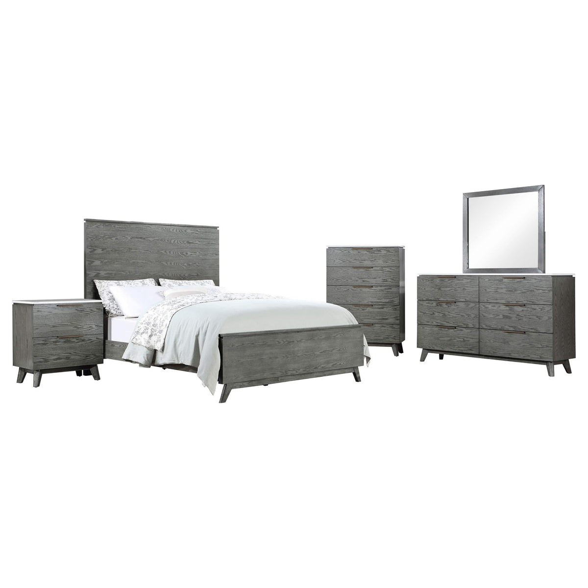 Juego de dormitorio Nathan California King de 5 piezas, gris