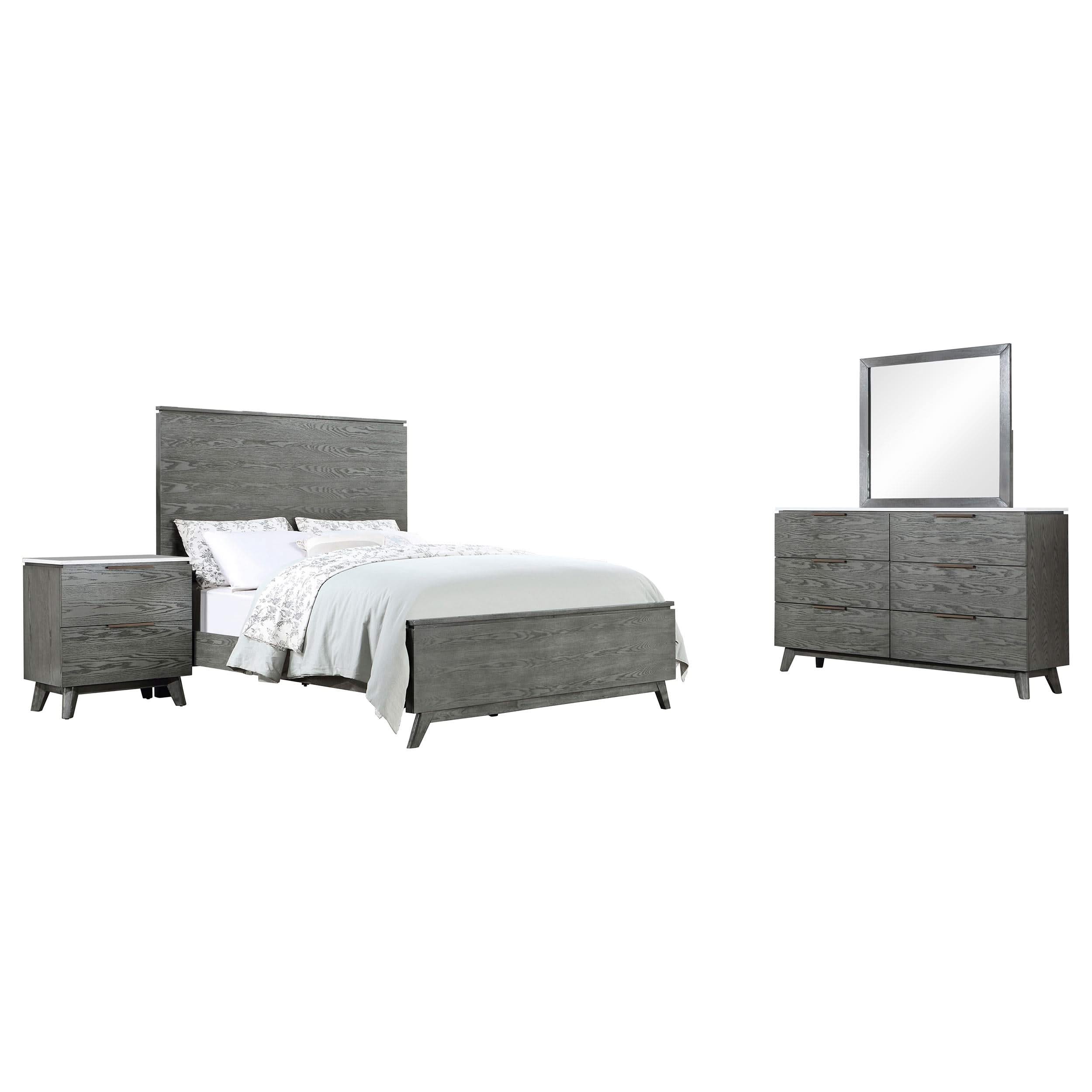 Juego de dormitorio Nathan de 4 piezas, tamaño Queen, gris