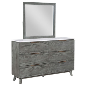 Cómoda Nathan de 6 cajones con espejo gris