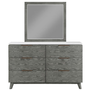 Cómoda Nathan de 6 cajones con espejo gris