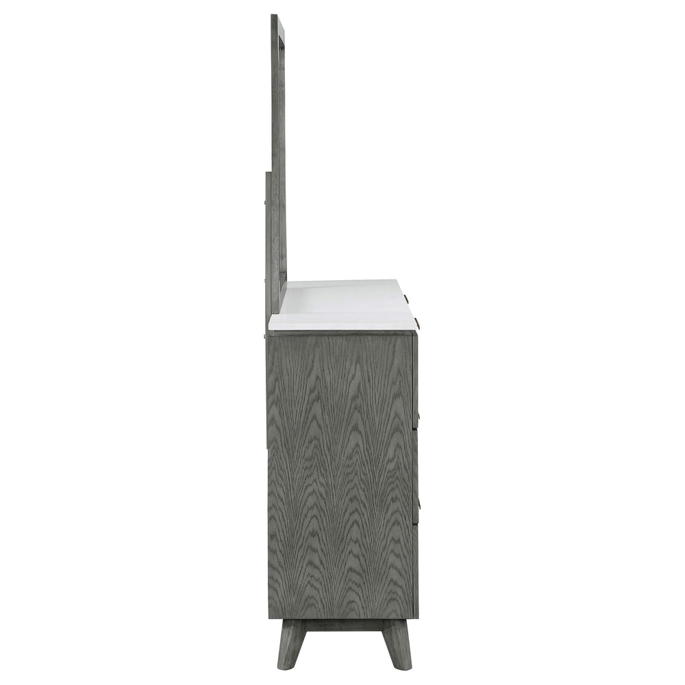 Cómoda Nathan de 6 cajones con espejo gris