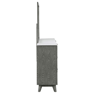 Cómoda Nathan de 6 cajones con espejo gris