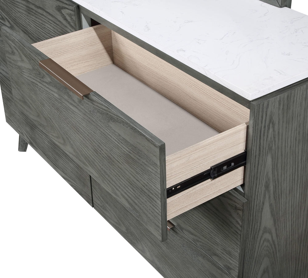 Cómoda Nathan de 6 cajones con espejo gris