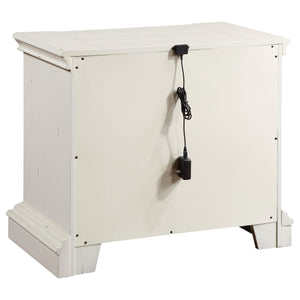 Juego de dormitorio Evelyn de 5 piezas con cabecera iluminada en blanco antiguo