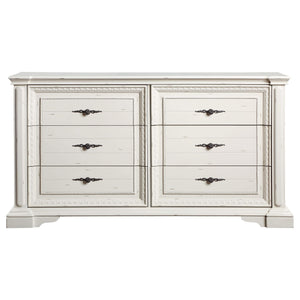 Juego de dormitorio Evelyn de 5 piezas con cabecera iluminada en blanco antiguo