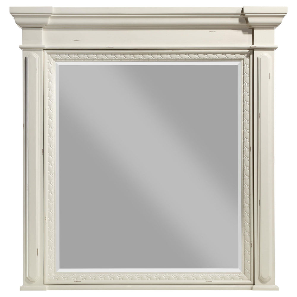 Juego de dormitorio Evelyn de 5 piezas con cabecera iluminada en blanco antiguo
