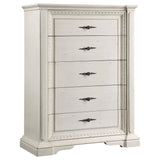 Juego de dormitorio Evelyn de 5 piezas con cabecera iluminada en blanco antiguo