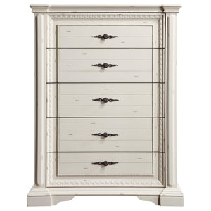 Juego de dormitorio Evelyn de 5 piezas con cabecera iluminada en blanco antiguo