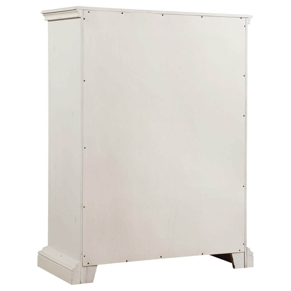 Juego de dormitorio Evelyn de 5 piezas con cabecera iluminada en blanco antiguo