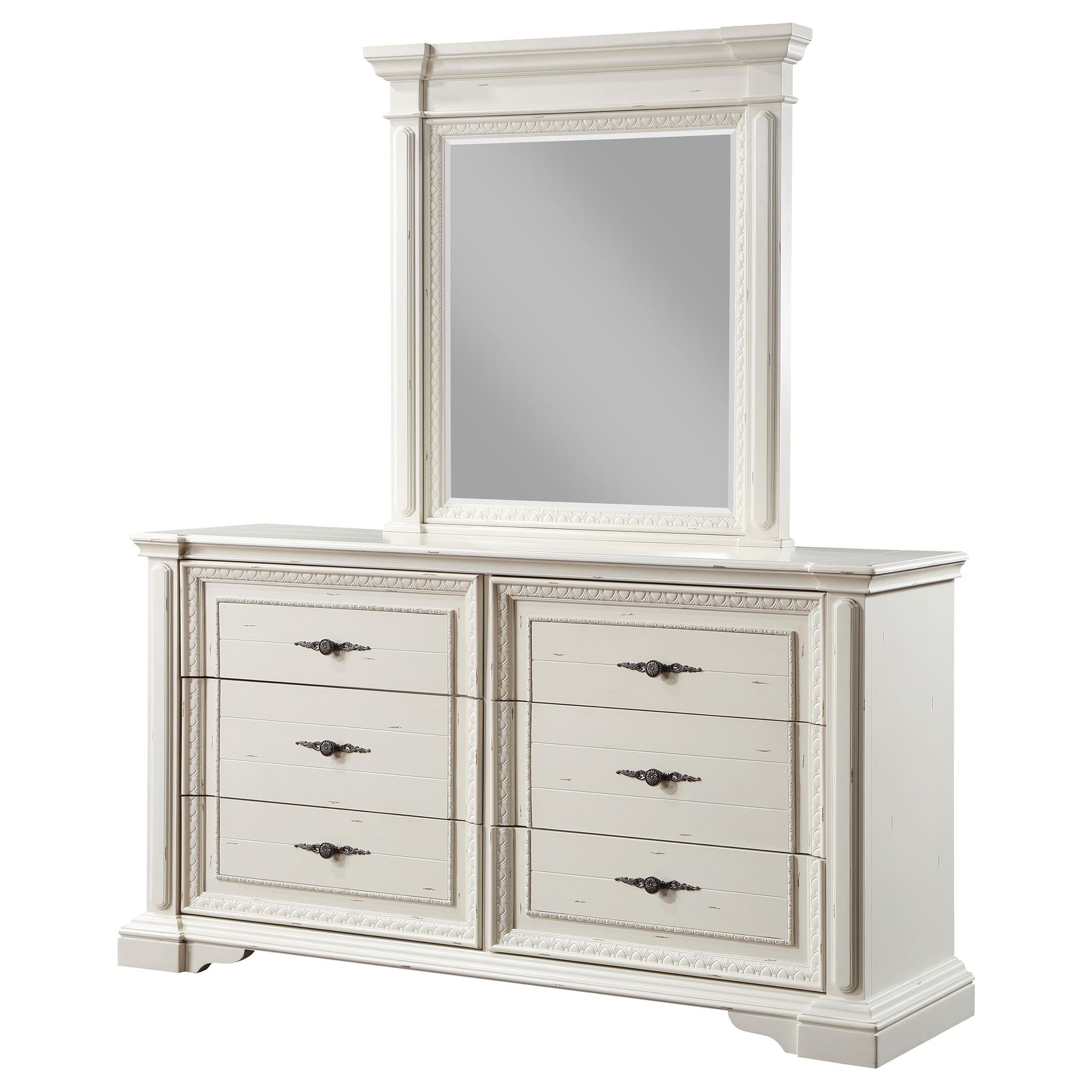 Evelyn 6-drawer Dresser with Mirror Antique White