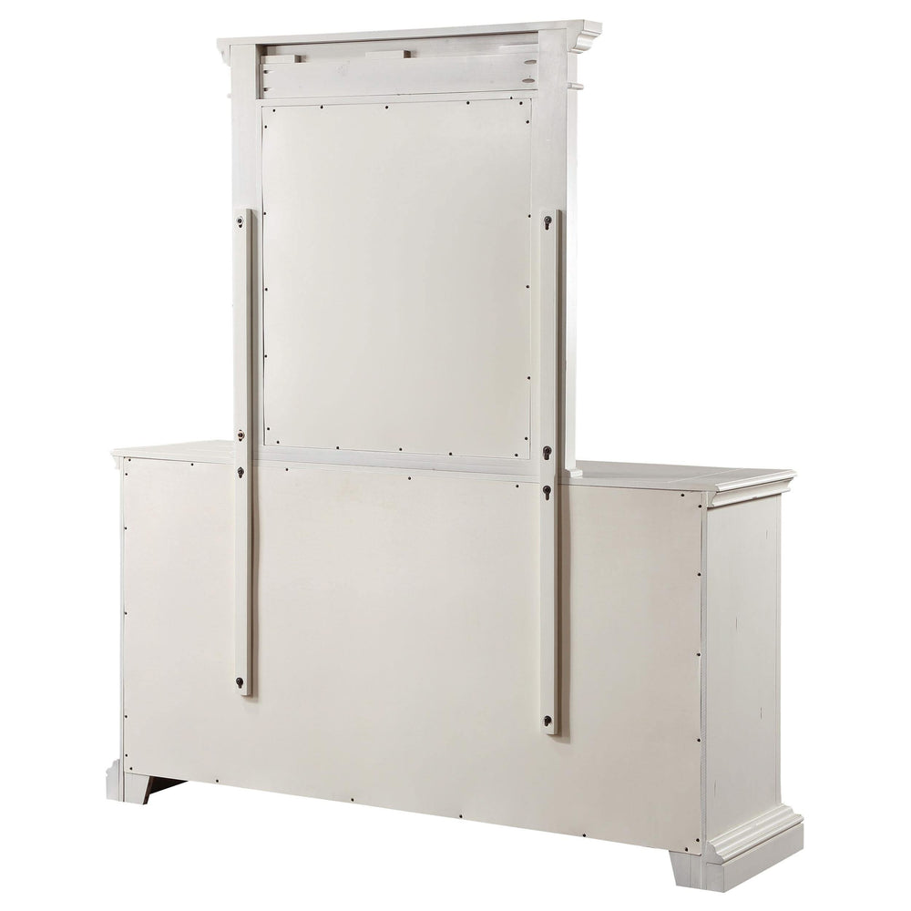 Cómoda Evelyn de 6 cajones con espejo en blanco antiguo