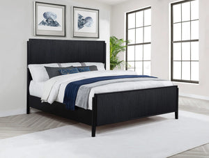 Cama California King con paneles Brookmead Wood, color negro