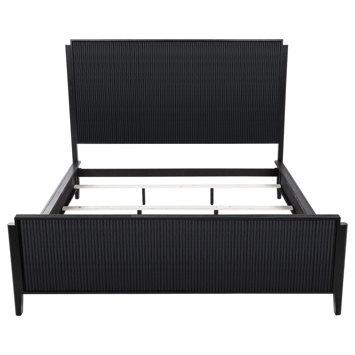 Cama California King con paneles Brookmead Wood, color negro