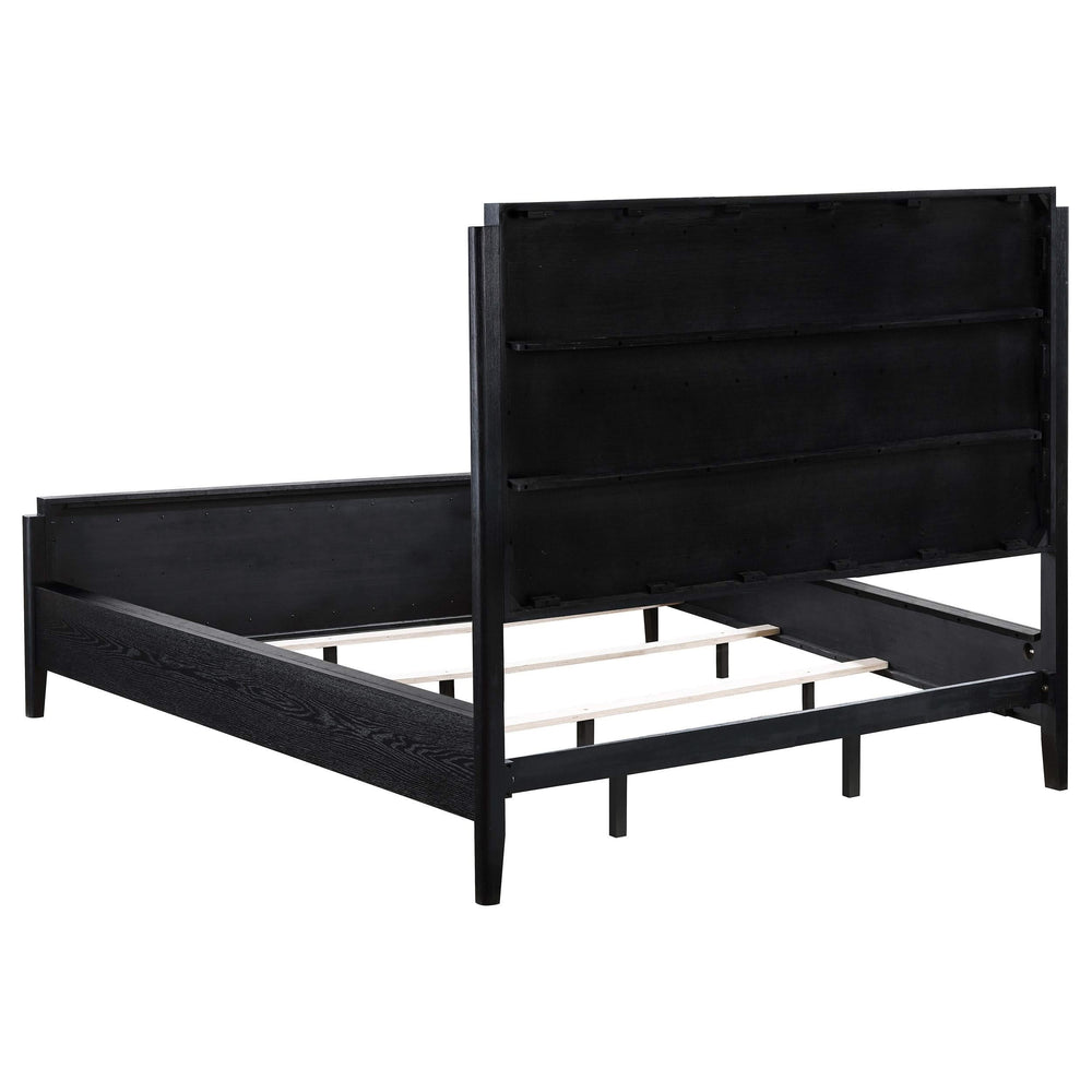 Cama California King con paneles Brookmead Wood, color negro