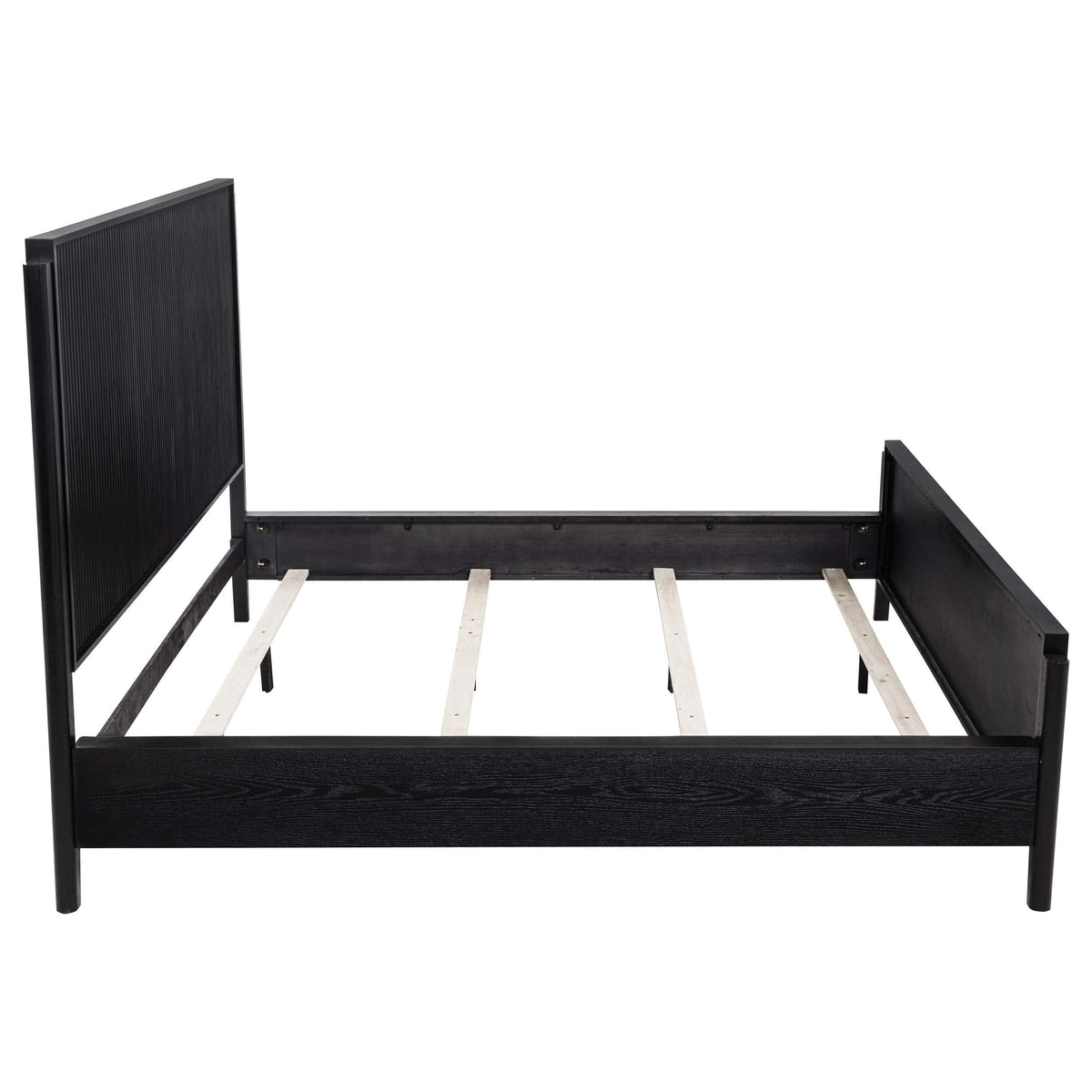Cama California King con paneles Brookmead Wood, color negro