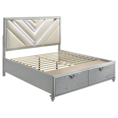 Lámpara de cama con almacenamiento LED Veronica Wood Eastern King, color plateado