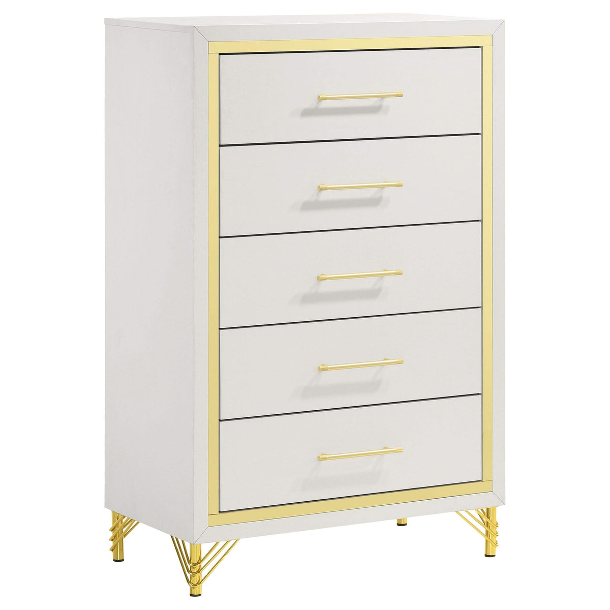 Juego de dormitorio Queen Lucia de 5 piezas en beige y blanco