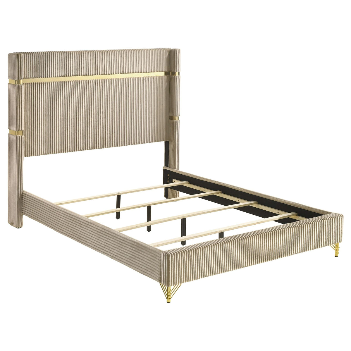 Cama Queen tapizada Lucia de 61 pulgadas con respaldo alto en beige