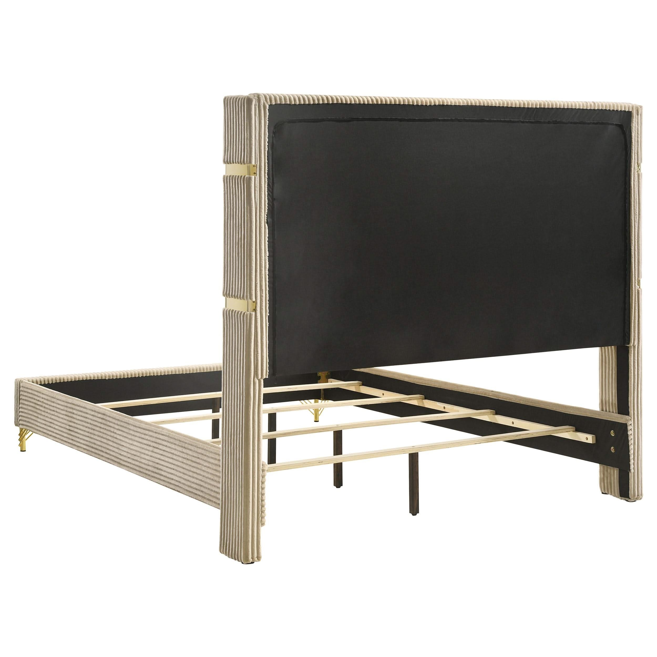 Cama Queen tapizada Lucia de 61 pulgadas con respaldo alto en beige
