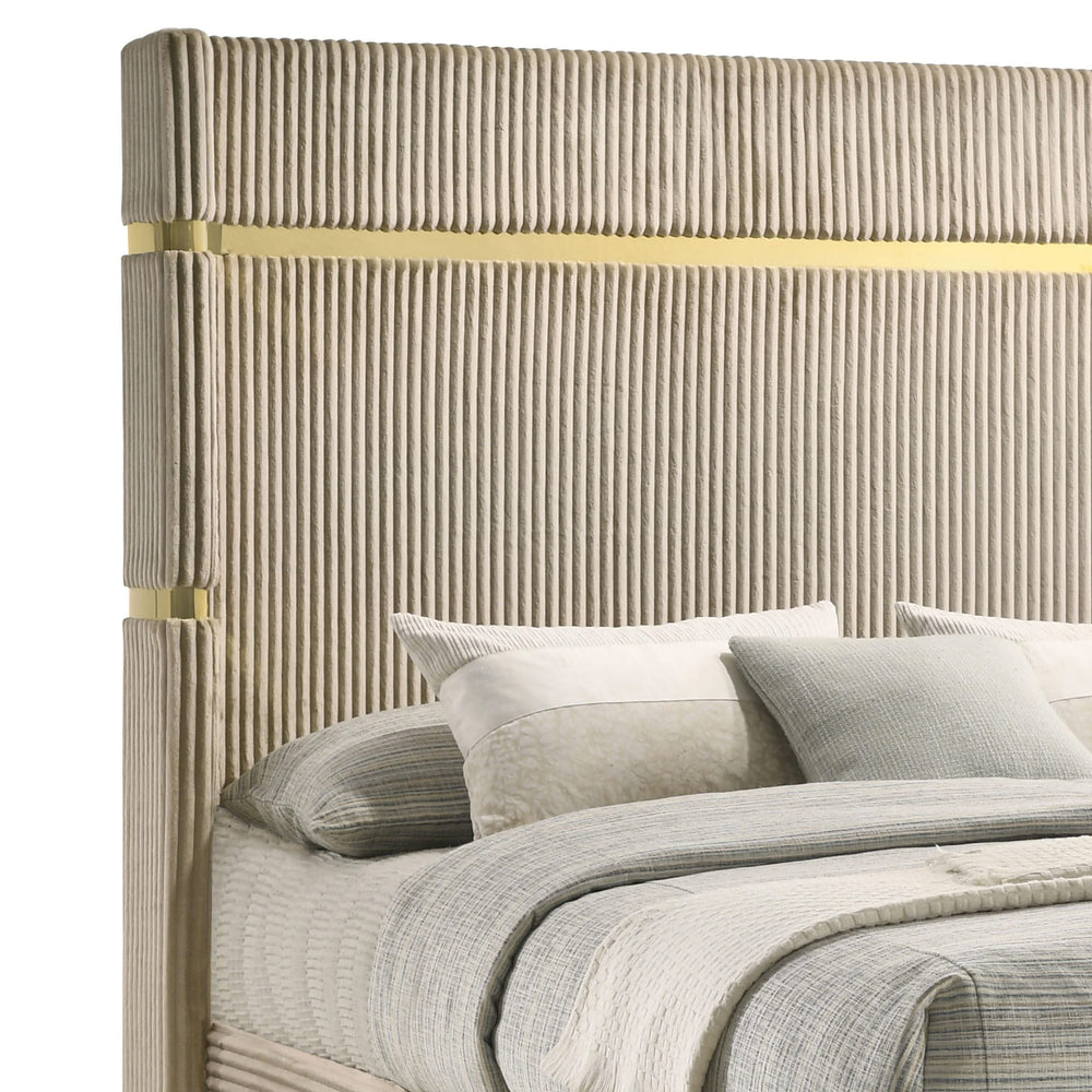 Cama Queen tapizada Lucia de 61 pulgadas con respaldo alto en beige