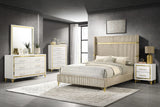 Cama Queen tapizada Lucia de 61 pulgadas con respaldo alto en beige