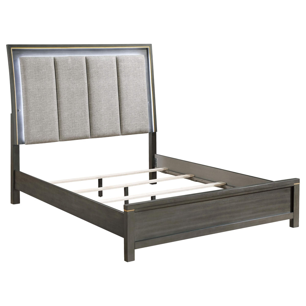 Cama con panel LED Kieran Wood Eastern King, gris