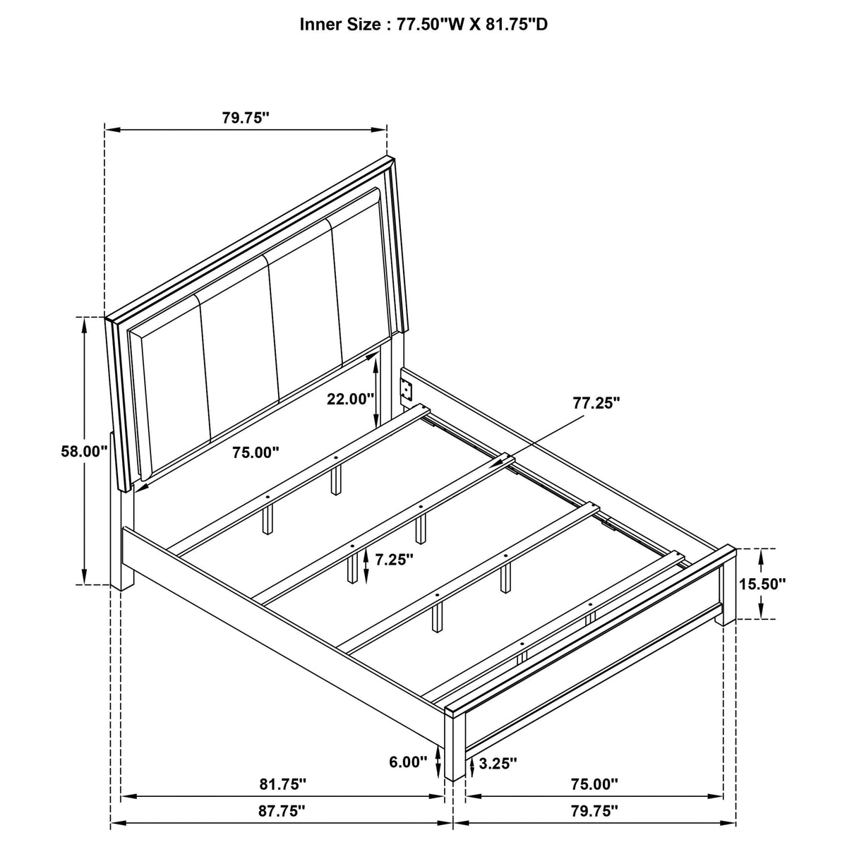Cama con panel LED Kieran Wood Eastern King, gris