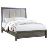 Cama California King con panel LED Kieran Wood, gris