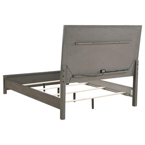 Cama California King con panel LED Kieran Wood, gris