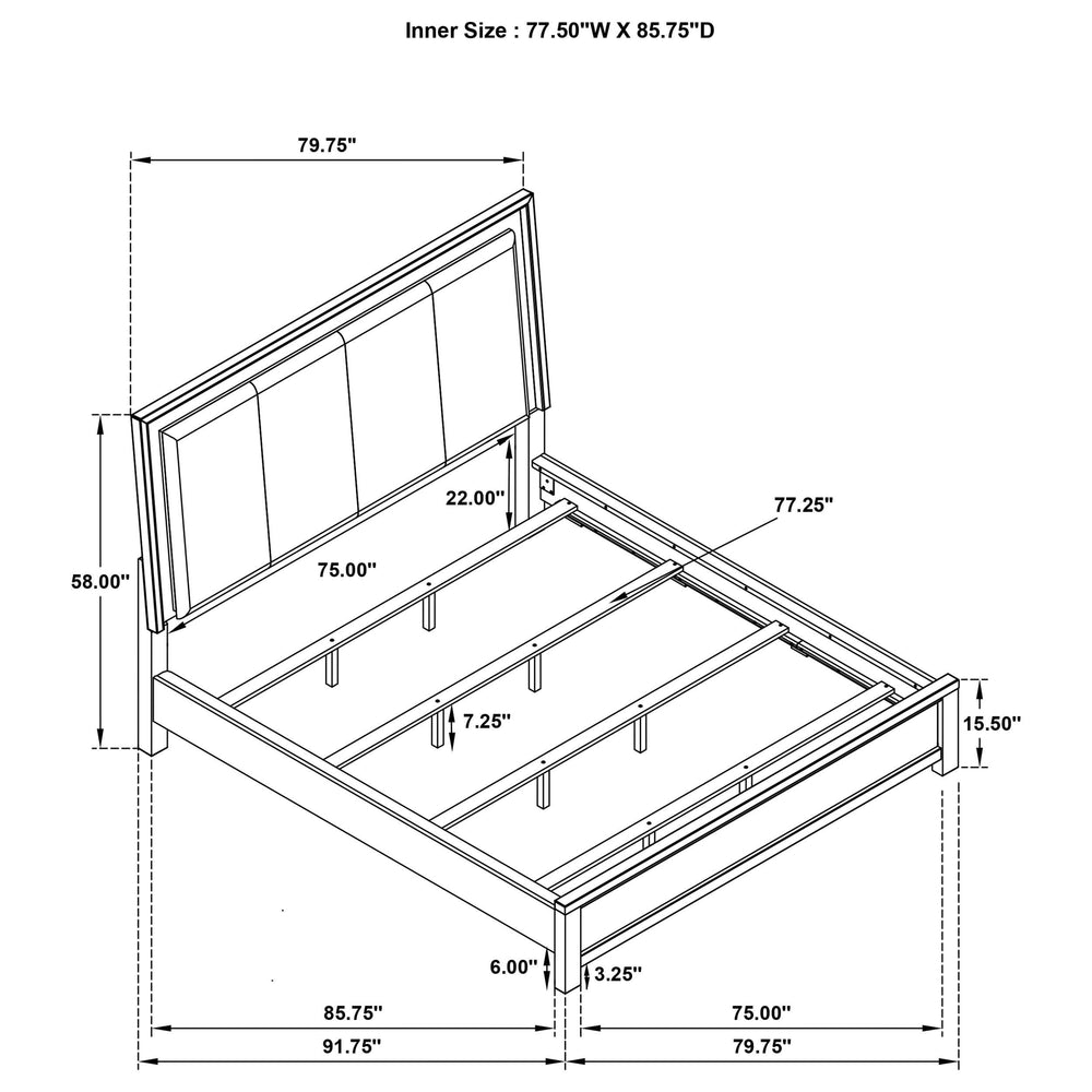 Cama California King con panel LED Kieran Wood, gris