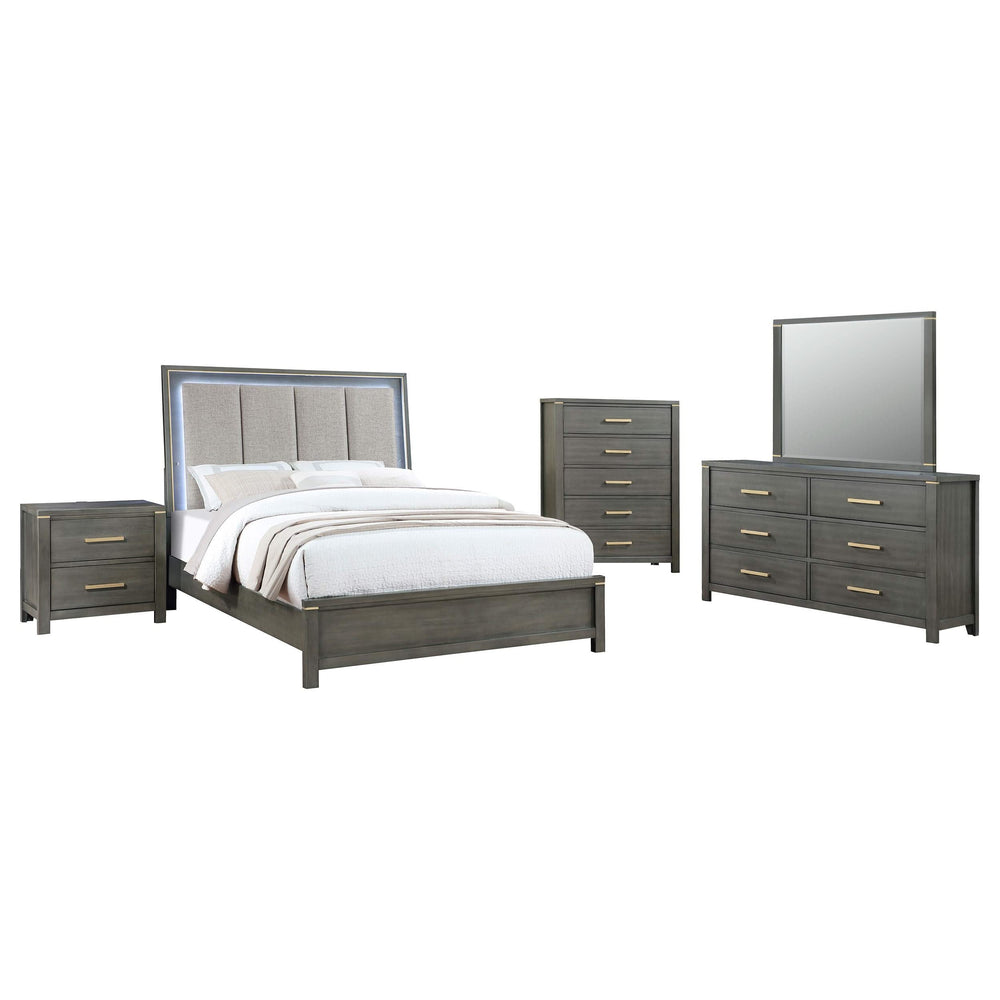 Juego de dormitorio Kieran de 5 piezas tamaño Queen en gris