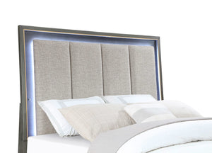 Cama Queen con panel LED Kieran Wood, gris