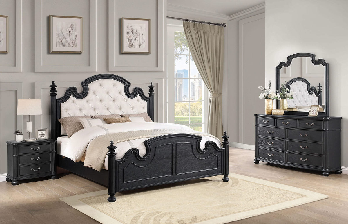 Juego de dormitorio Celina Eastern King de 4 piezas, color negro