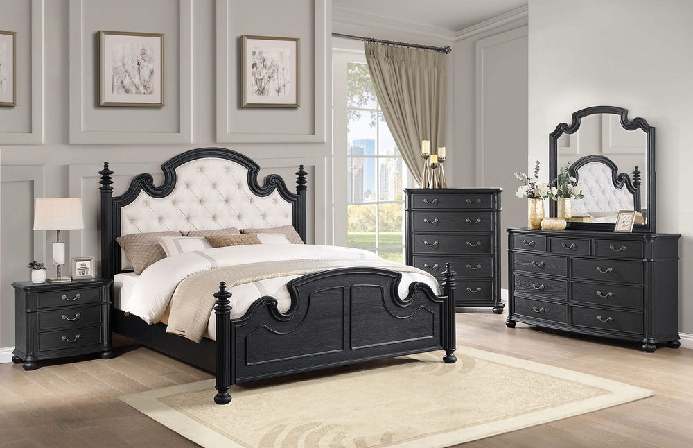 Juego de dormitorio Celina Queen de 5 piezas, color negro