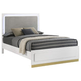 Cama Queen con panel LED de madera de alcaravea, color blanco