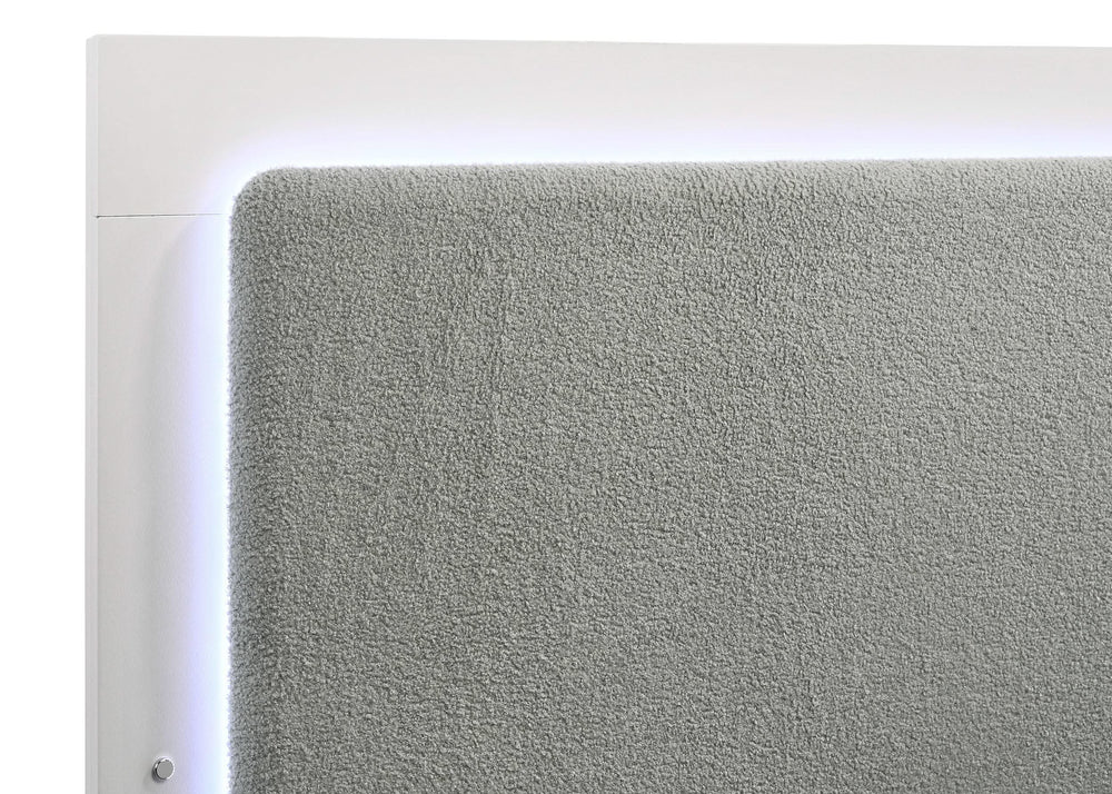 Cama Queen con panel LED de madera de alcaravea, color blanco