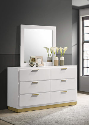 Cómoda Caraway de 6 cajones con espejo blanca