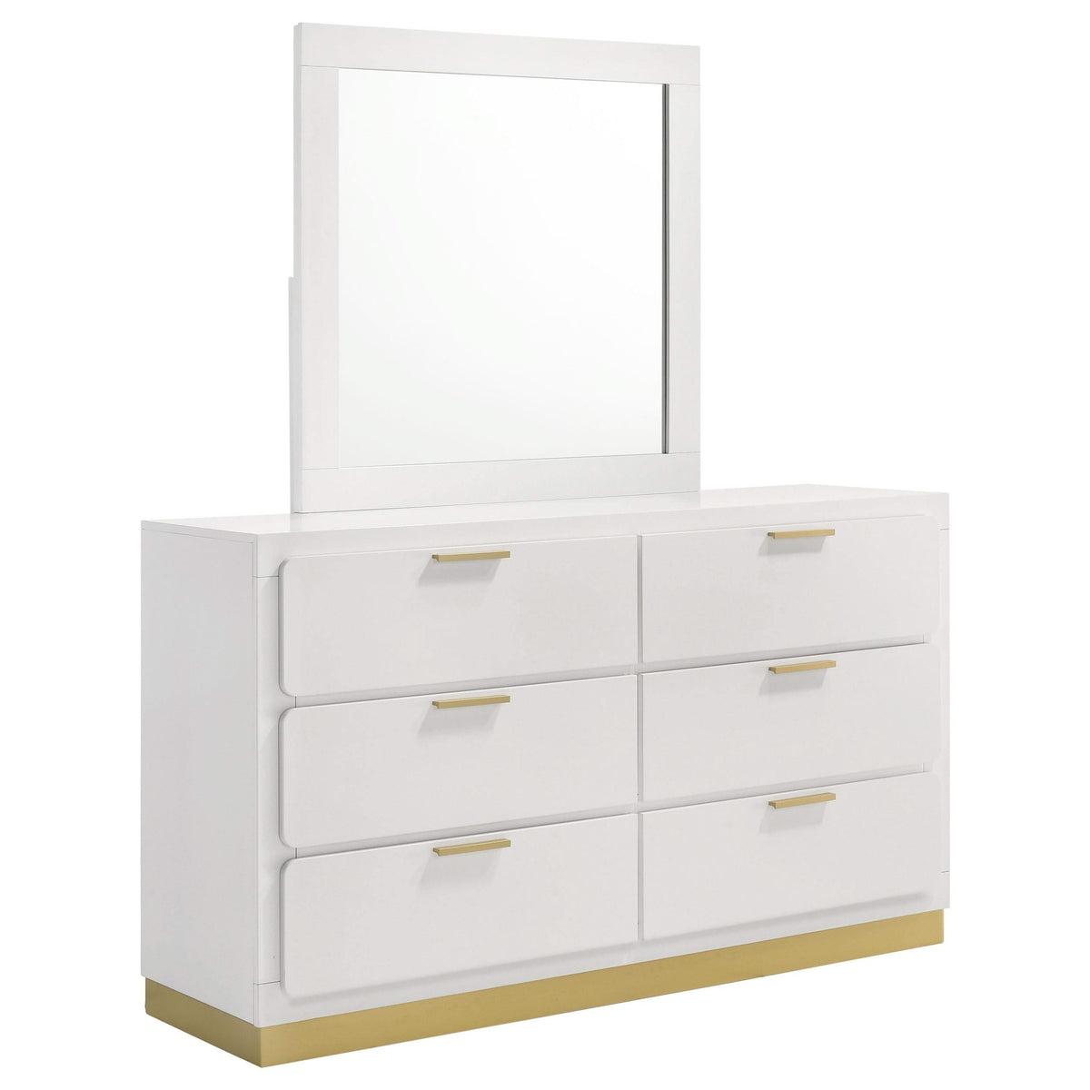 Cómoda Caraway de 6 cajones con espejo blanca
