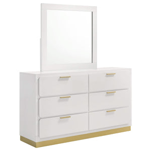 Cómoda Caraway de 6 cajones con espejo blanca